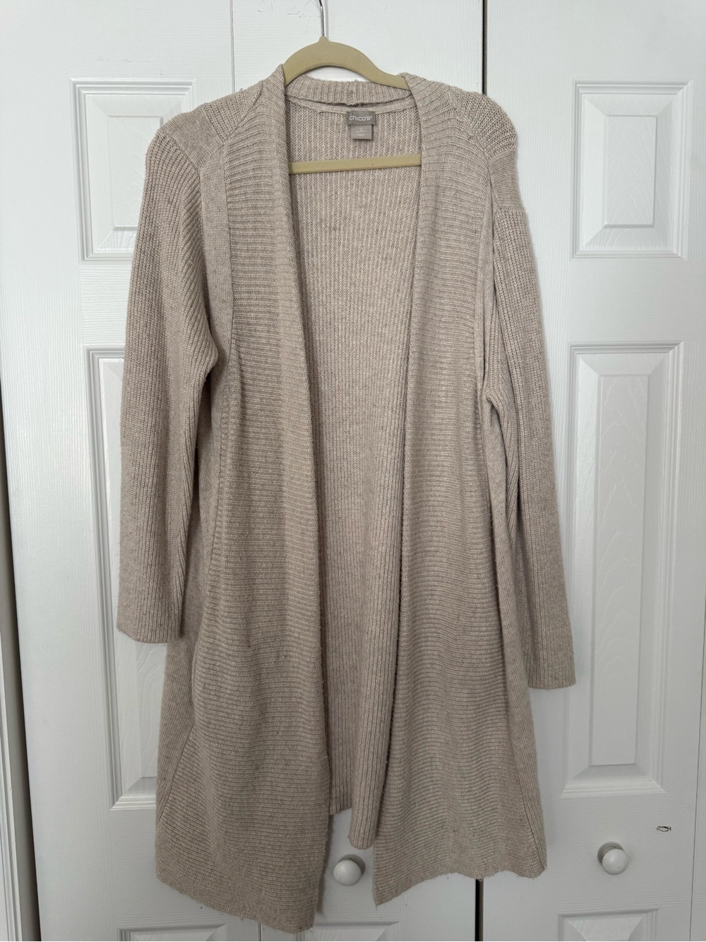 Chicos Cream Open Front Long Cardigan Sweater